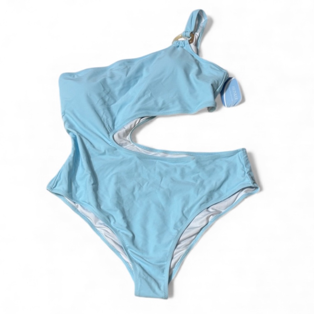 NWT Hilinker Light Blue One Shoulder Side Cut Out One Piece Swimsuit Size XL